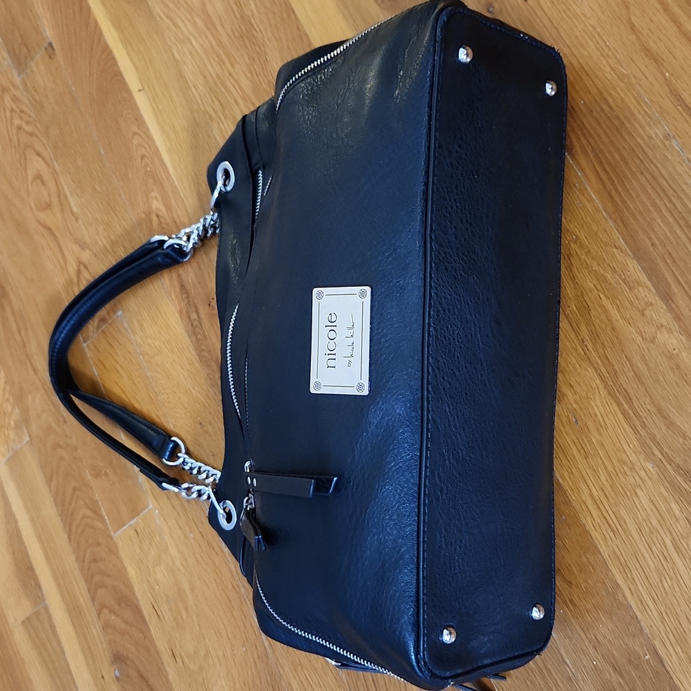 Nicole Miller Black and Silver Shoulder Bag with Chain Straps - Picture 8 of 16